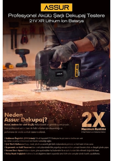 Assur ASR859 21V Çift Akü Dekupaj Testere Siyah