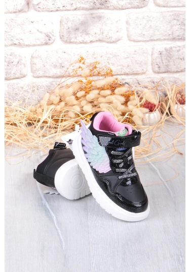 Fort Cool Helen Rahat Hafif Kanat Figürlü Bilekli Sneaker Kız Çocuk Ayakkabı Siyah-Pembe