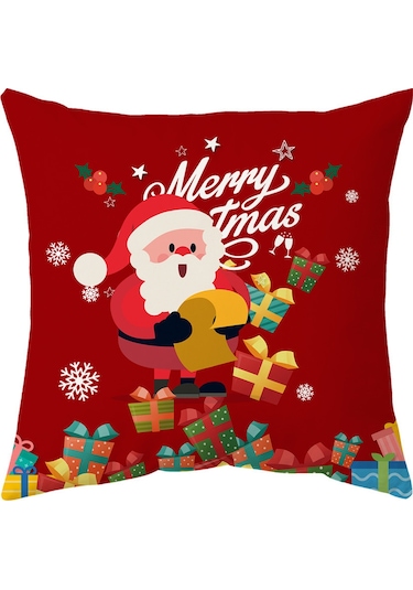 Hombey Noel Serisi Koltuk Yastık Kılıfı 4'lü Set, 44x44cm, Tek Yüzlü Kısa Tüy, Dijital Baskı, Gizli Fermuar, Ev Dekorasyonu Hediyesi Diğer