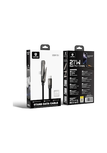 Lenyes Lc554 Type-c To Lightning Stand Özellikli Data Ve Şarj Kablosu 27w 1m Siyah