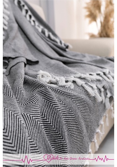 Klasik Pamuklu Koltuk Örtüsü 150x170cm Balık Sırtı Desen Koltuk Örtüsü Antrasit