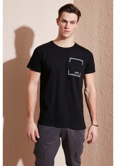 Buratti Bisiklet Yaka Pamuklu Slim Fit Erkek T Shirt 541Rework Siyah