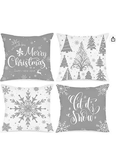 4'lü Noel Yastık Kılıfı Seti - Kırmızı Yastık Kılıfları 45 X 45 Cm - Noel Tasarım Yastık Kılıfları