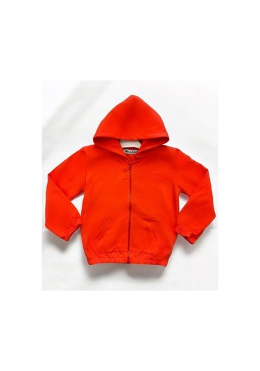 Kız Çocuk Fermuarlı Kapüşonlu Hırka-14376 Turuncu