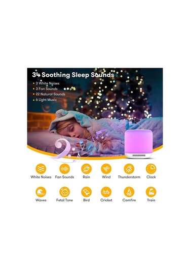 Mufunye Renkli Gece Lambalı 34 Sesli Beyaz Gürültü Makinesi - Çocuklar İçin Uyku Yardımcısı, 1800mah Pil, 9 Işık Efekti, Zamanlayıcılı Diğer