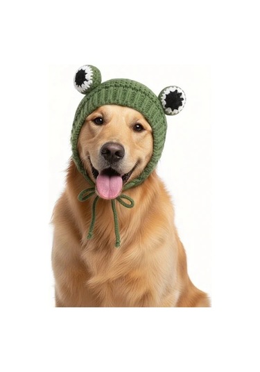 Elmpaly Yeşil Renkli Büyük Gözlü Kurbağa Desenli Ayarlanabilir Kedi Köpek Şapkası