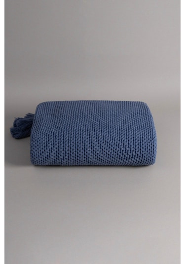 Miel İndigo Kenarı Ponponlu Tek Kişilik Battaniye 160x220 37116 Indigo