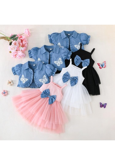 Çocuk Giyim Kız Bahar Ve Yaz Seti Halter Eklemeli Örgü Etek + Kız Üst Baskılı Noktalı Şal Etek 2 Adet Pembe