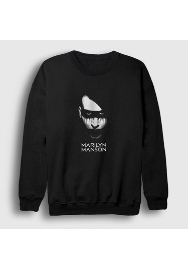 Presmono Unisex Dark Marilyn Manson Sweatshirt Siyah