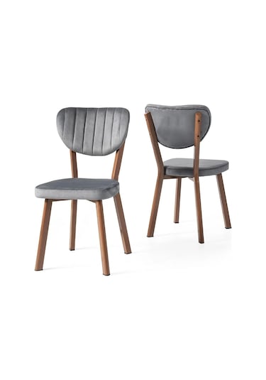 Salon Balkon Ve Mutfak Sandalyesi Kahve Metal Gövde Babyface Kumaş Gri 6 Adet Gri-kahve