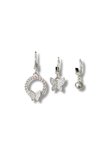 Üçlü Kelebekli Sallantılı Çelik Küpe