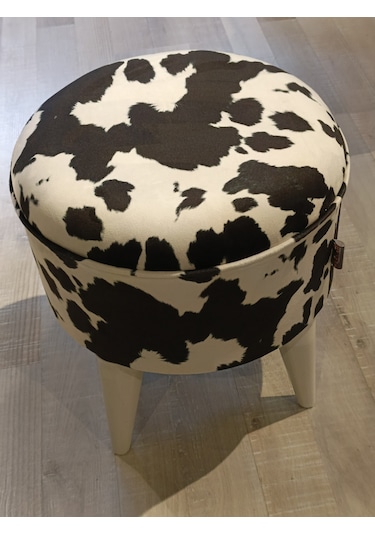 Mercan Mobilya Leopar Desen Bench Puf 43 Cm Beyaz /beyaz Ayak Beyaz