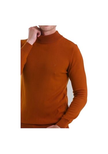 Hatemoğlu Regular Fit Düz Yarım Balıkçı Yaka Erkek  Triko Kazak Kiremit