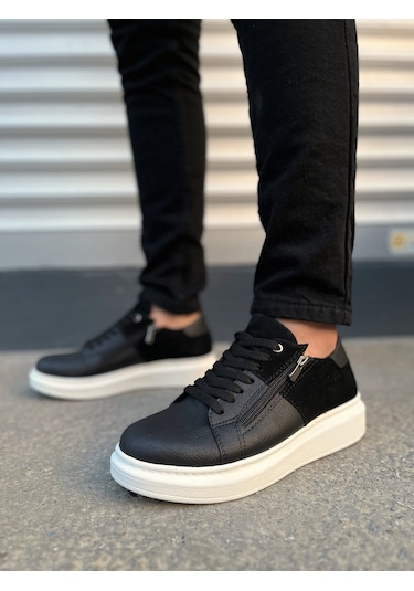 Warrior Bağcıklı Ve Fermuarlı Cilt Süet Erkek Günlük Sneaker Ayakkabı Csbt - Siyah Çok Renkli