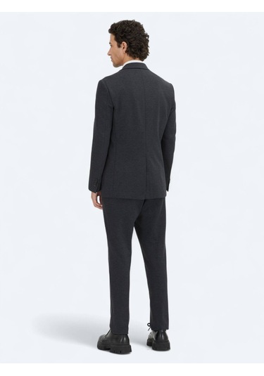 Antrasit Düz Modern Fit Pamuk Karışımlı Örme Takım Elbise Antrasit