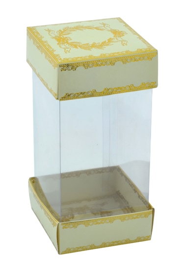 Hediyelik Karton Kapak Krem Gold Varaklı Asetat Kutu 8x8x16.5cm