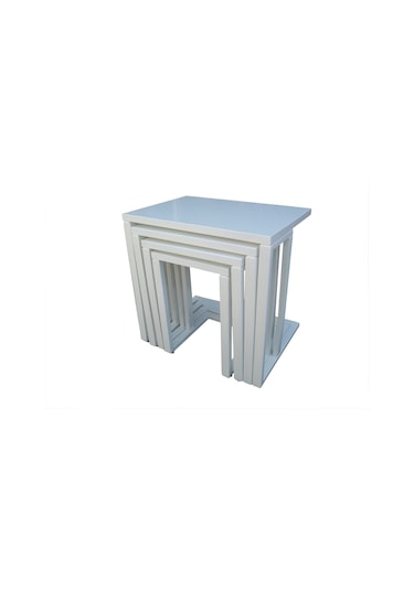 Zigon Sehpa C Torna Kayın Model Tekerlek ayak MDF tabla Parlak beyaz Lake Boya El Yapım