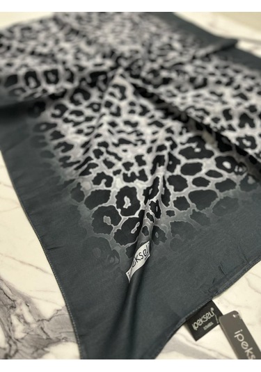İpekseli Leopar Desenli Organik Pamuk Şal - 12 12