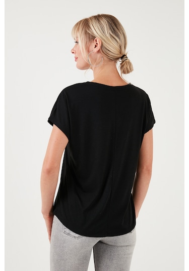 Lela Baskılı Bisiklet Yaka Regular Fit Bayan T Shirt 6671002 Siyah