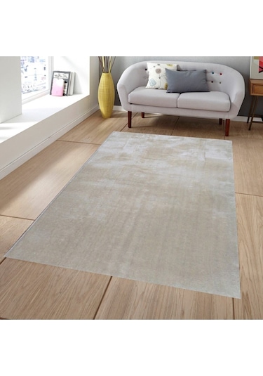 Raschel Carpet Kesme Yolluk Kaymaz Taban Yumuşak Peluş Halı Bej