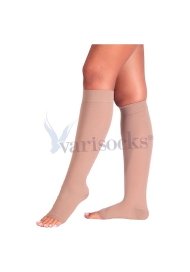 Orta Basınç Ccl2 Diz Altı Burnu Açık Varis Çorabı Diz Altı Çorap