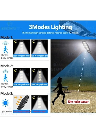 Tongxida 10000w Güneş Enerjili 168led Yükseltilmiş Sokak Lambası, 10000mah Akı, Açık Su Geçirmez, Bahçe Duvarı İçin