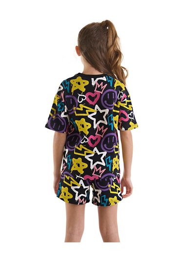 Denokids Mushi Street Style Kız Çocuk T-shirt Şort Takım Çok Renkli