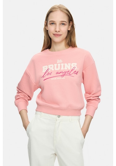 Ucla Mello Pembe Bisiklet Yaka Crop Baskılı Loose Fit Kadın Sweatshirt Pembe