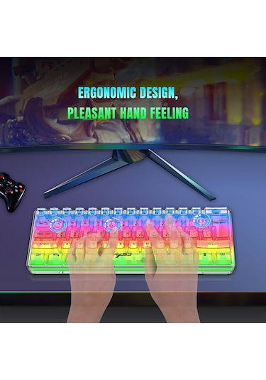 Geeksen 61 Tuşlu Rgb Şeffaf Oyun Klavyesi Usb Arkadan Aydınlatmalı Klavye Ergonomik Tasarım Çıkar Şeffaf