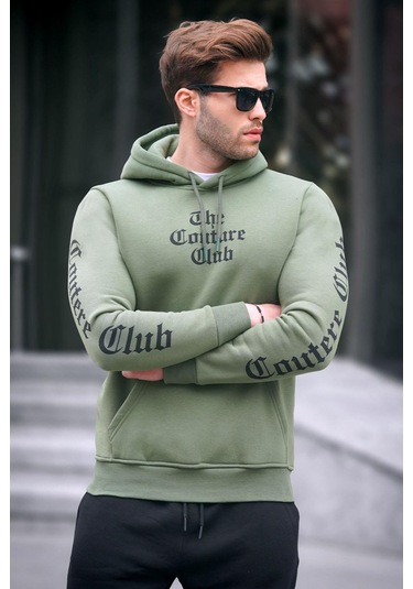 Madmext Haki Baskılı Kapşonlu Sweatshirt 2877-haki Haki