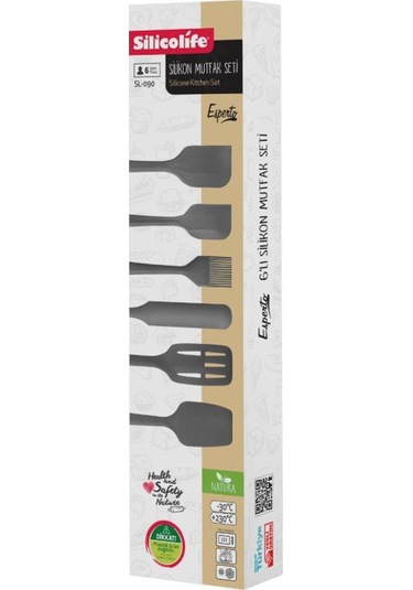 Silikon Mutfak Seti 6 Lı, Isıya Dayanıklı Yanmaz Yapışmaz Silikon Spatula Seti 6 Parça Gri Gri