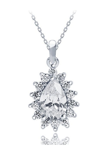 Diamond Line Gülaylar - Beyaz Altın 8 Ayar Damla Taş Kolye