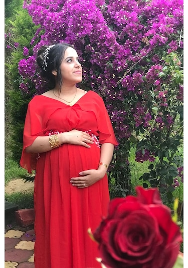 Modalabio Moda Labio- Babyshower Melek Kol Hamile Elbisesi Kırmızı