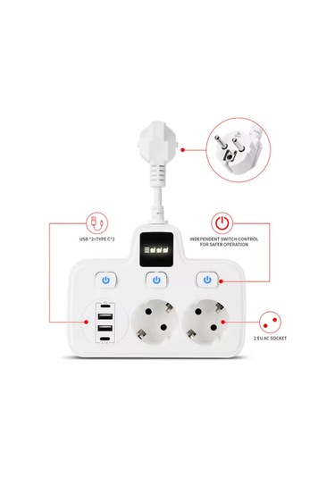 Vtn-503 Akım Korumalı Duvar Tipi Priz 2x Usb 2x Priz Typce 20w Diğer