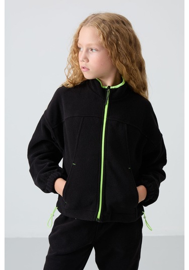 Tommy Life Siyah Kalın Yumuşak Dokulu Standart Fit Nakışlı Polar Kız Çocuk Sweatshirt - 75157 Siyah