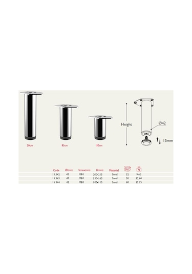 Gürçayhırdavat Gürçay Metal Dolap Ve Koltuk Ayağı 42Mm Krom