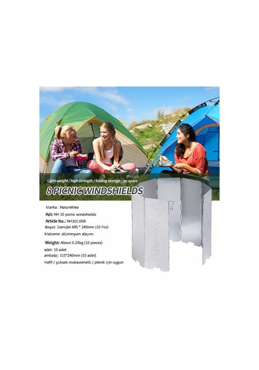 Naturehike Katlanır Rüzgar Kesici Aparat 10 Parça Mz Gümüş