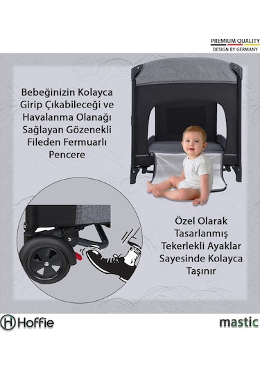 Mastic Anne Yanı Park Yatak Sallanır Oyun Parkı Cibinlikli Yatak Hediyeli 70x110 Cm Gri