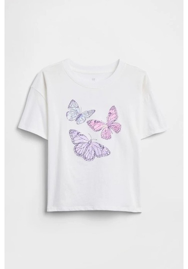 Gap Kız Çocuk Oversized Grafik Baskılı Beyaz T-shirt-15295