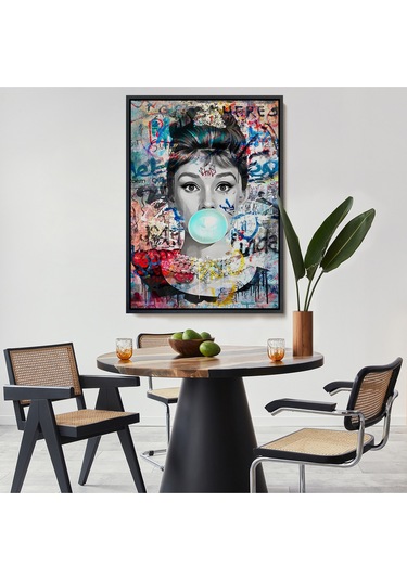 Çerçeveli Audrey Hepburn Graffiti Pop Art Duvar Tablosu-6470