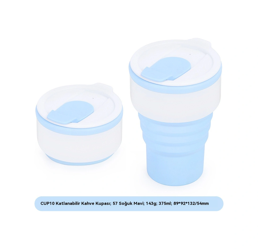 Amerikan Kahve Fincanı Taşınabilir Açık Hava Seyahat Kupası Katlanabilir Çevre Dostu Silikon Su Bardağı Katlanabilir Su Bardağı Açık Mavi