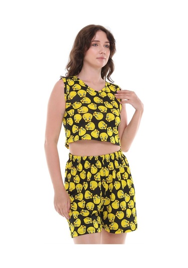 Tweety Çizgi Film Karakterli Alt Üst Crop Şorttakım-436-siyah Siyah