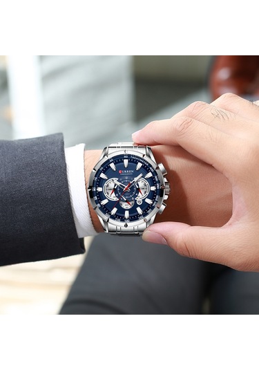 Curren 8363 Erkekler İçin Kuvars Kol Saati Paslanmaz Çelik Kayışlı Üç Alt Göstergeli İkinci Dakika Mikro Saniye Kronograf Tarih Takvim Göstergesi Su Geçirmez Işıklı İskeletli Aksesuarlar Çok Renkli