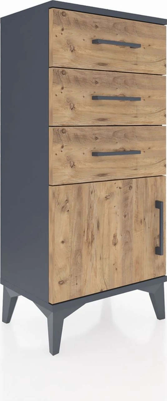 Arges Komodin 3 Çekmeceli Tek Kapaklı 44x30x96 Antrasit-çam Antrasit