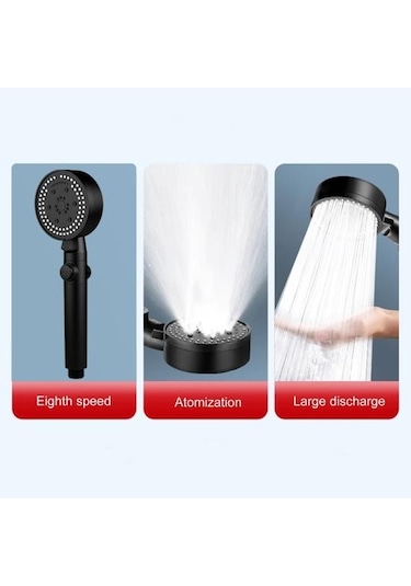 Siyah Duş Başlığı 8 Püskürtme Modu Silikon Nozullu Yüksek Basınçlı El Duş Başlığı Banyo Siyah