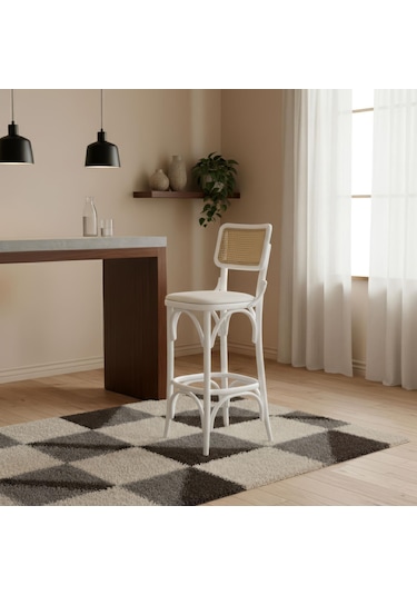 Sofa Hazeranlı Ahşap Bar Sandalyesi Beyaz