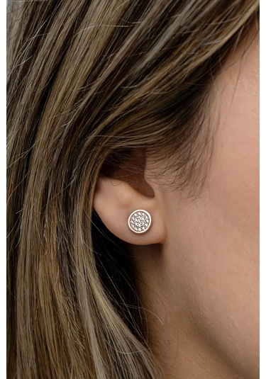 Nereze 925 Ayar Gümüş Rose Kaplama Minimal Yuvarlak Küpe