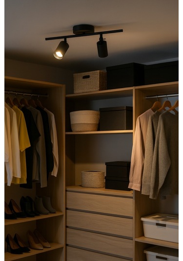 Spoti 2'li Siyah Renk Gün Işığı Modern Tasarım Cafe - Mutfak - Banyo Spot Ledli Sıralı Avize Siyah