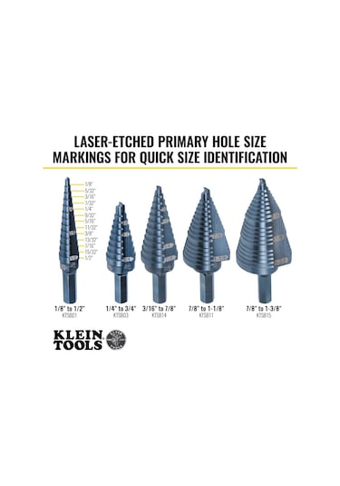 Klein Tools Ktsb01 Kademeli Matkap Ucu Çift Oluklu 1, 1/8 Ila 1/