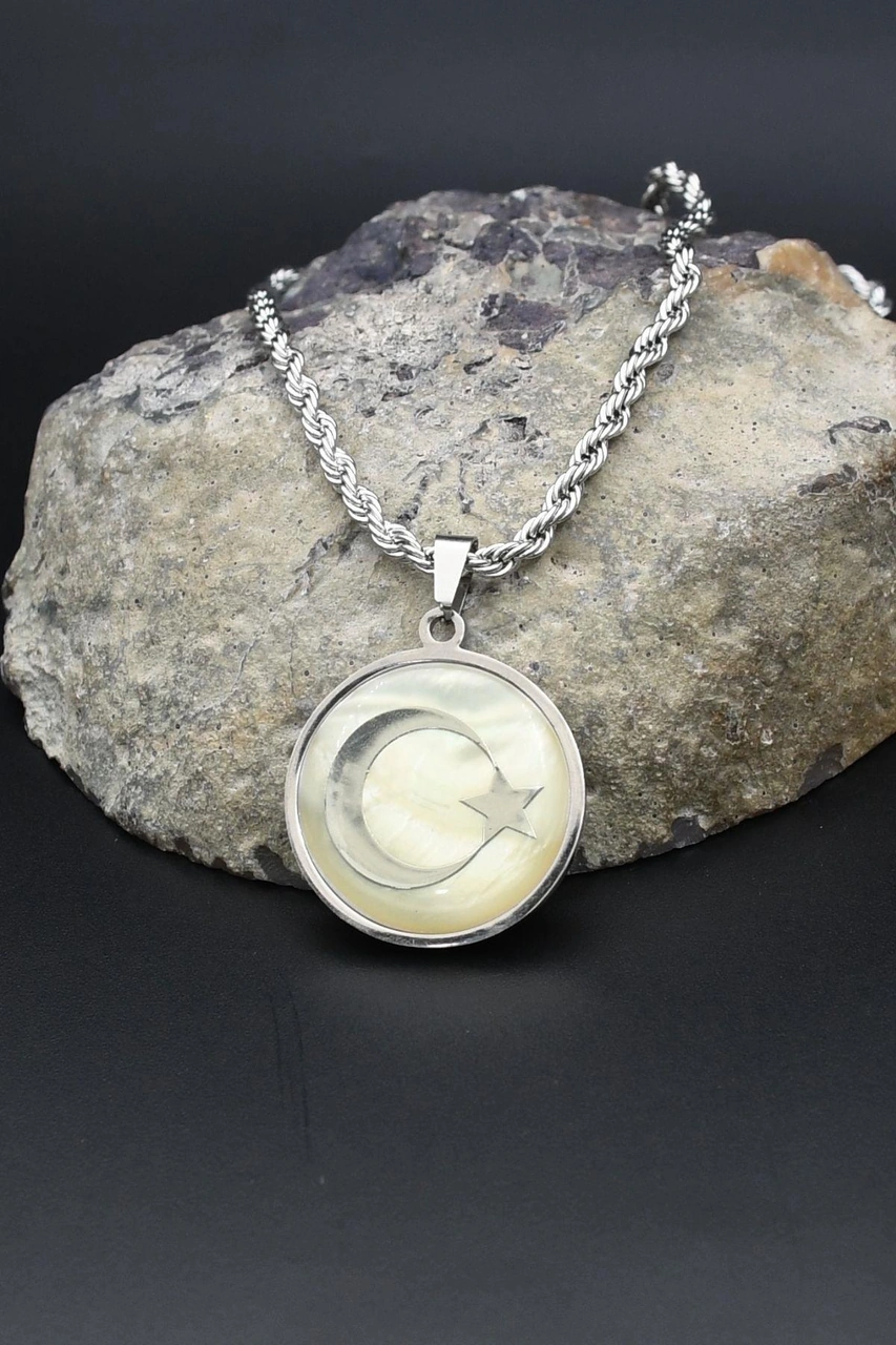 Ay Yıldızlı - Ay Yıldız Kolye Paslanmaz Çelik Zincir 3mm 902303 Gümüş